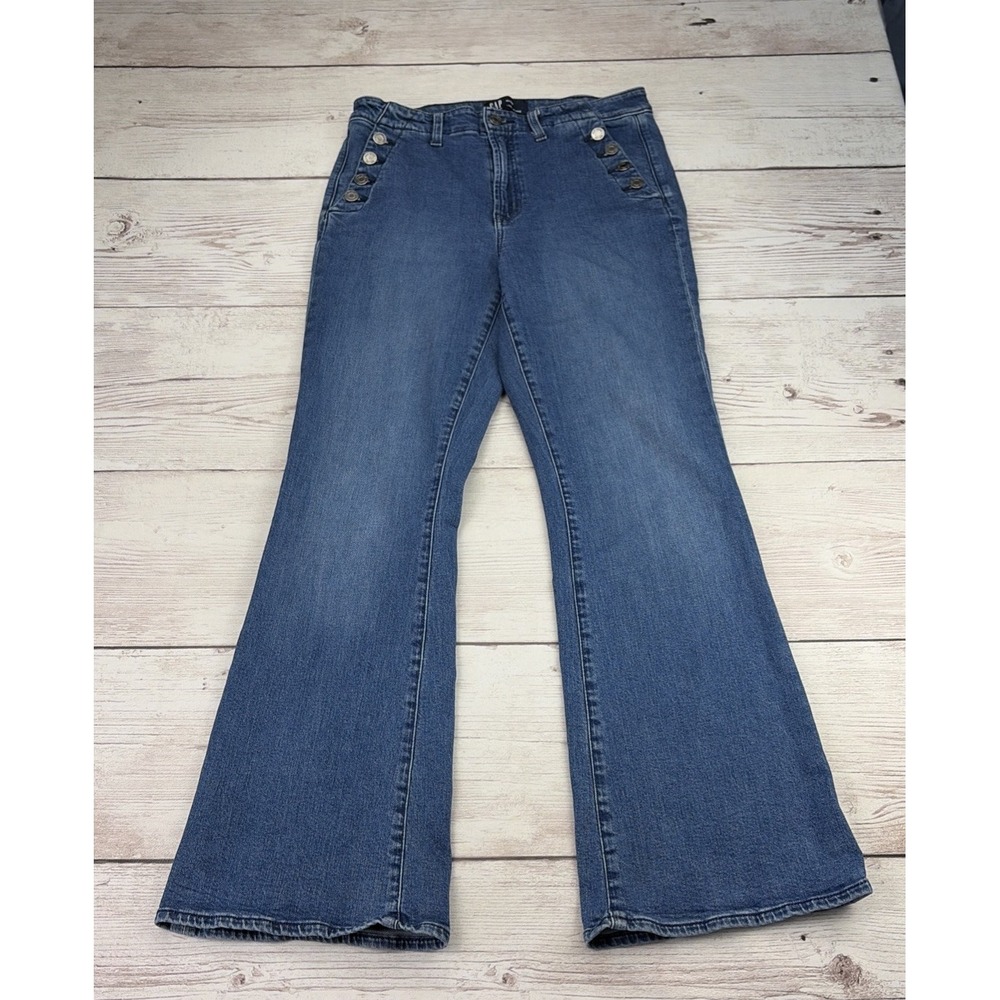 Gap Denim Women's 10/30R High Rise 70's Flare Jeans Blue Sailor Button Excellent